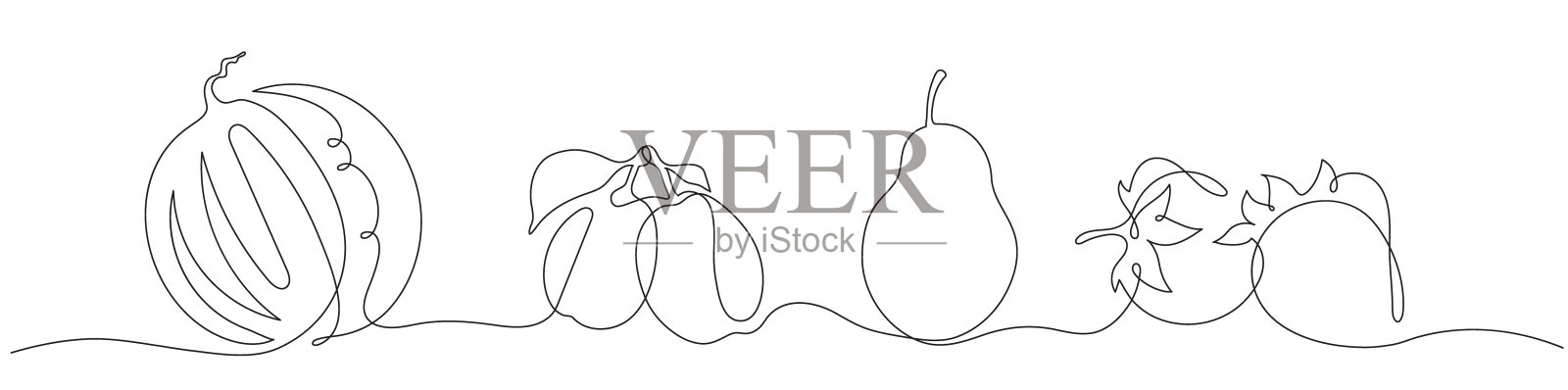 图形矢量集孤立的水果在一行插画图片素材