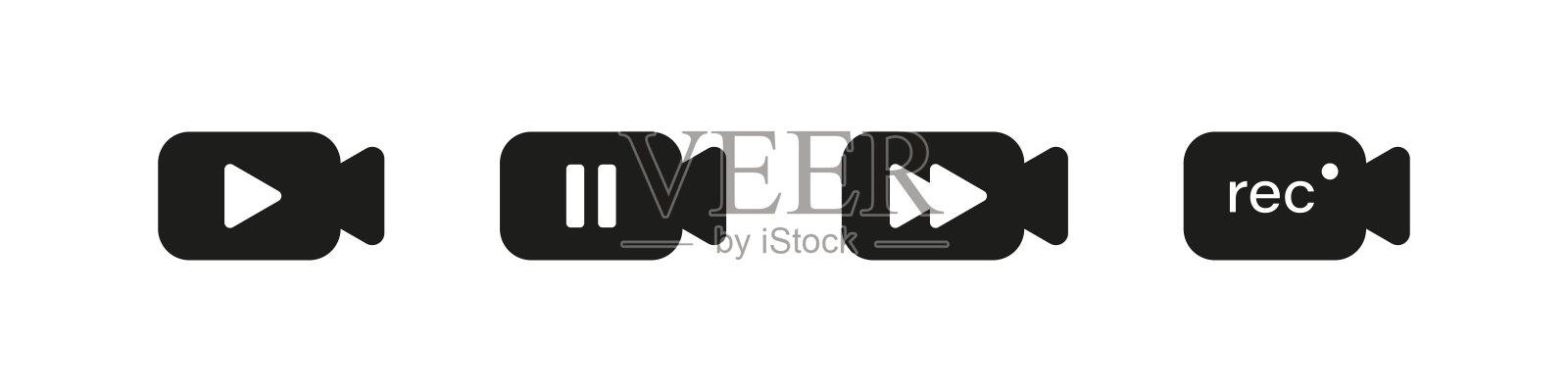 视频摄像机矢量按钮设置。媒体播放,暂停,倒带。插画图片素材