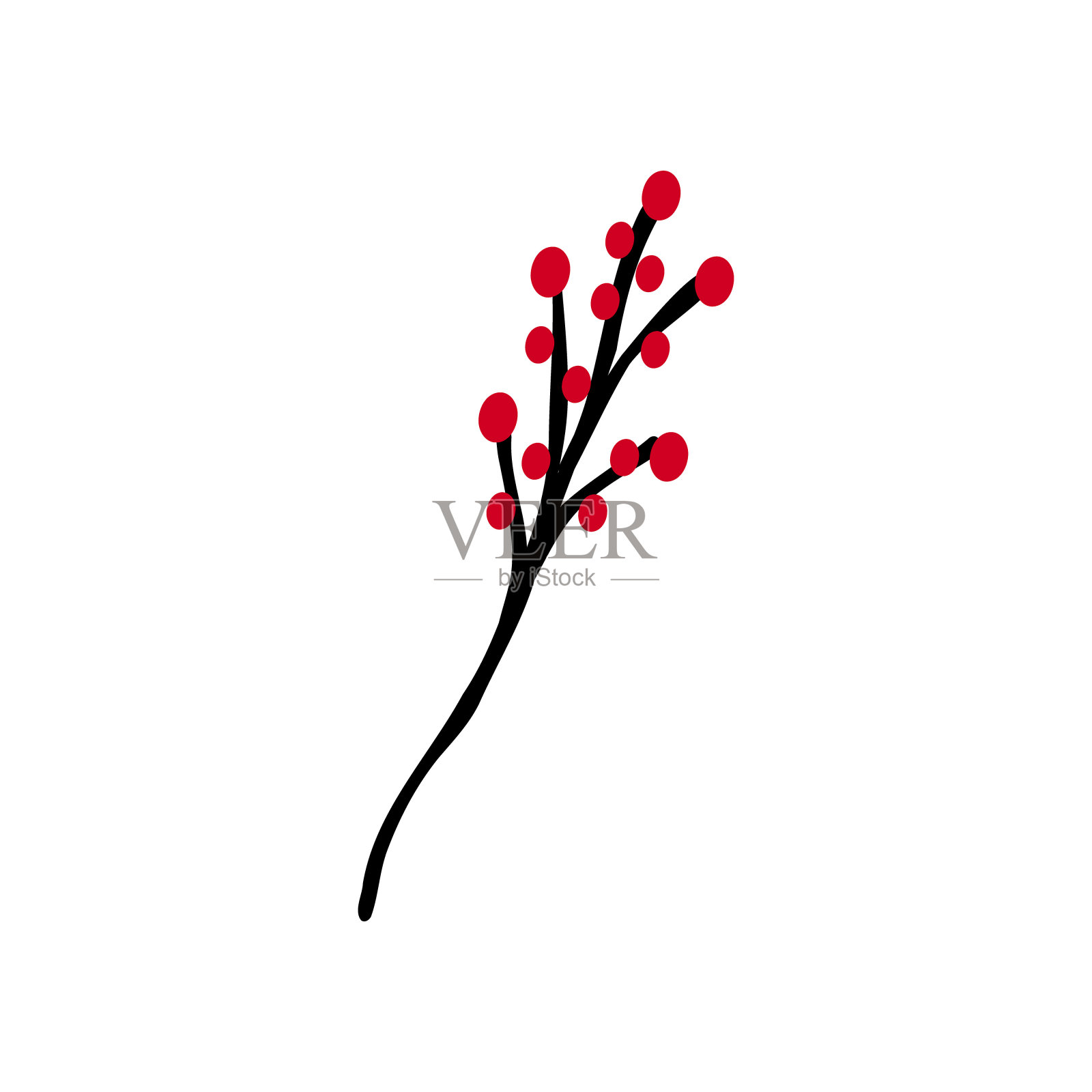 黑色细枝与红色浆果涂鸦风格插画图片素材