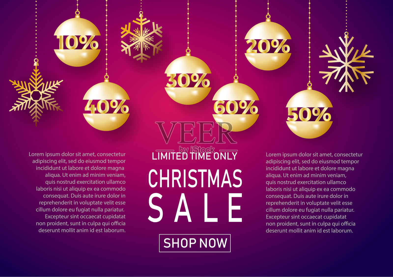 圣诞假期销售紫色背景与雪。时间有限。模板的横幅,购物,折扣。矢量插图为您的设计插画图片素材