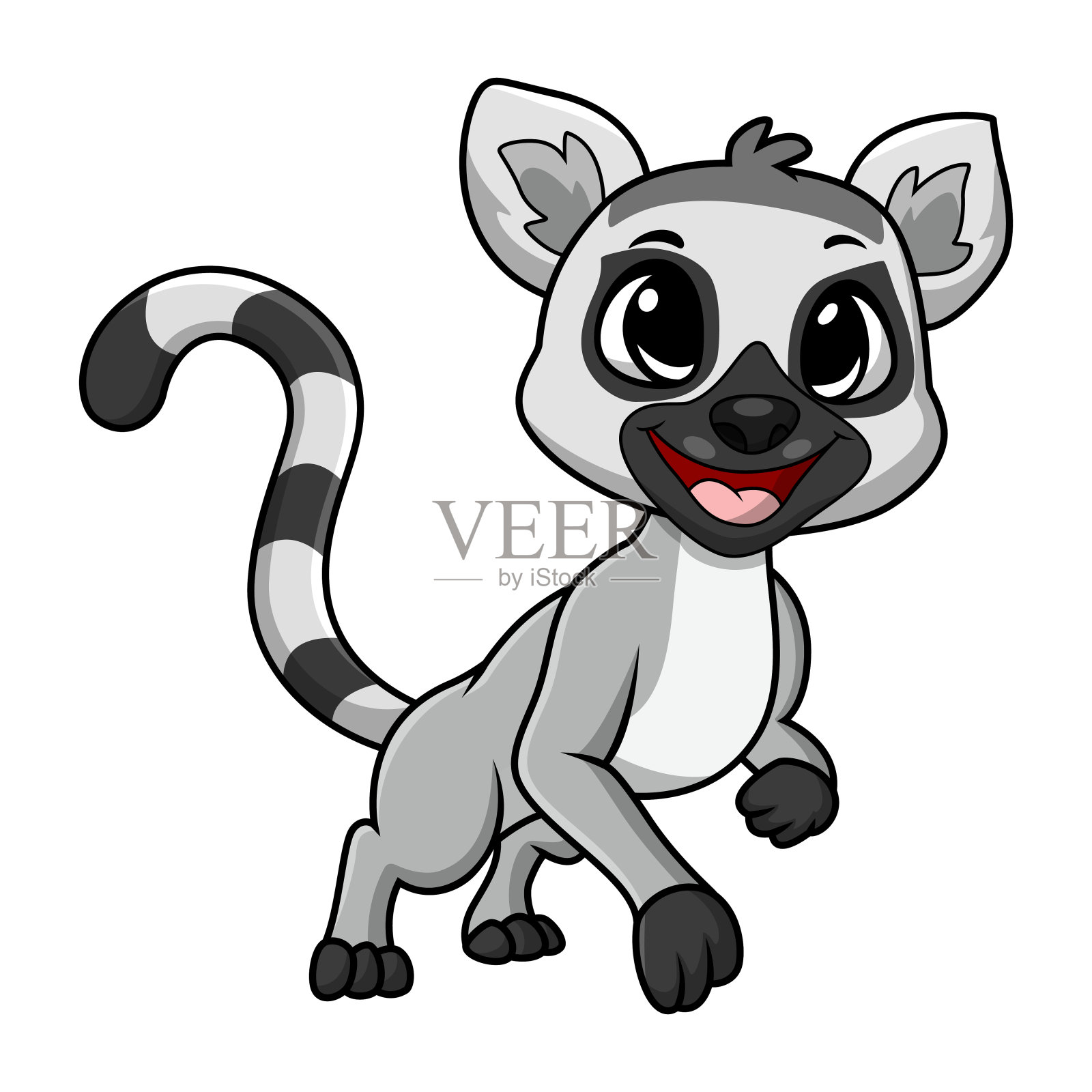 可爱的狐猴卡通在白色的背景插画图片素材