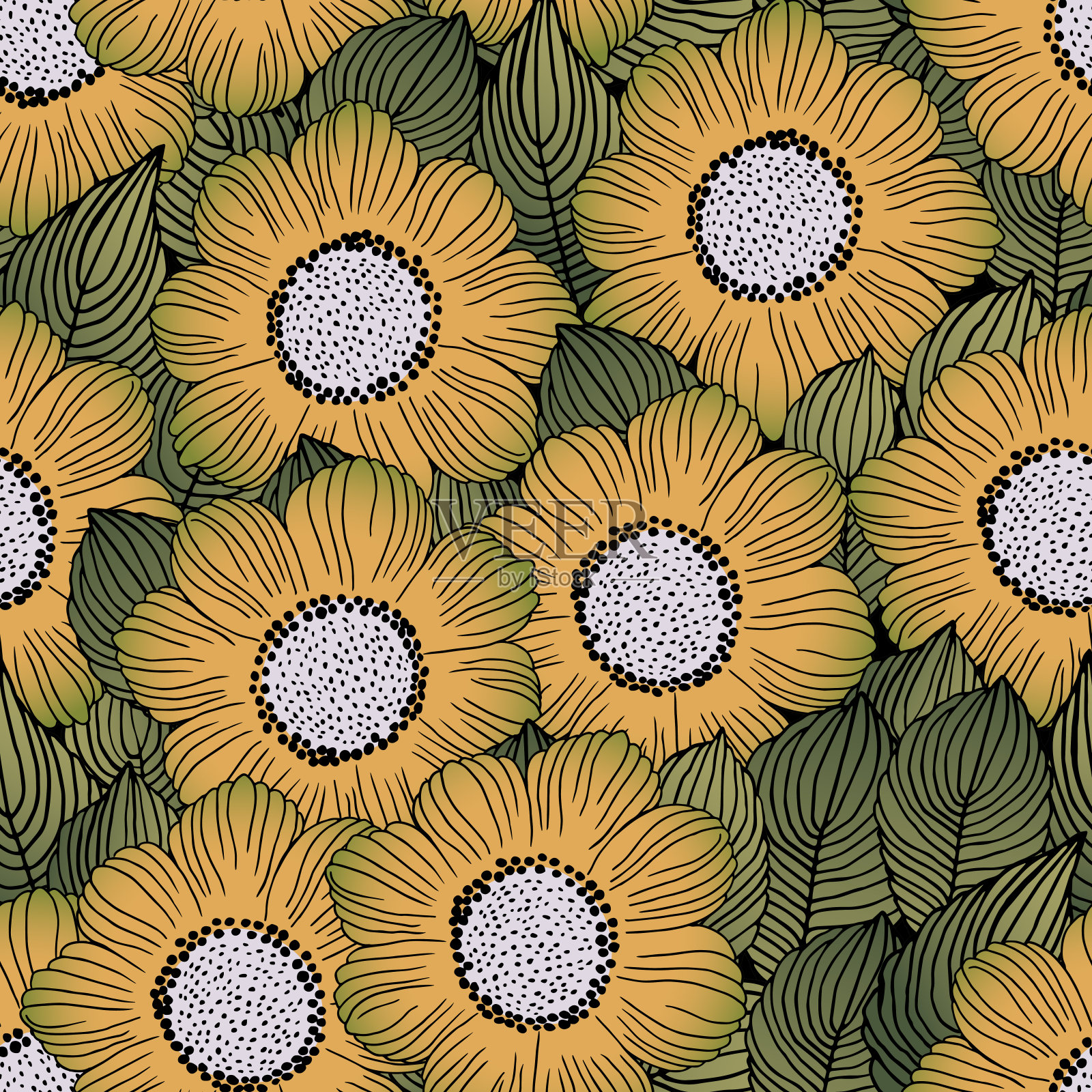 时尚无缝花卉图案与装饰。浅色背景上的彩色花朵。简单简约的图案与自然元素。矢量插图的织物,纺织品,海报,邀请。插画图片素材