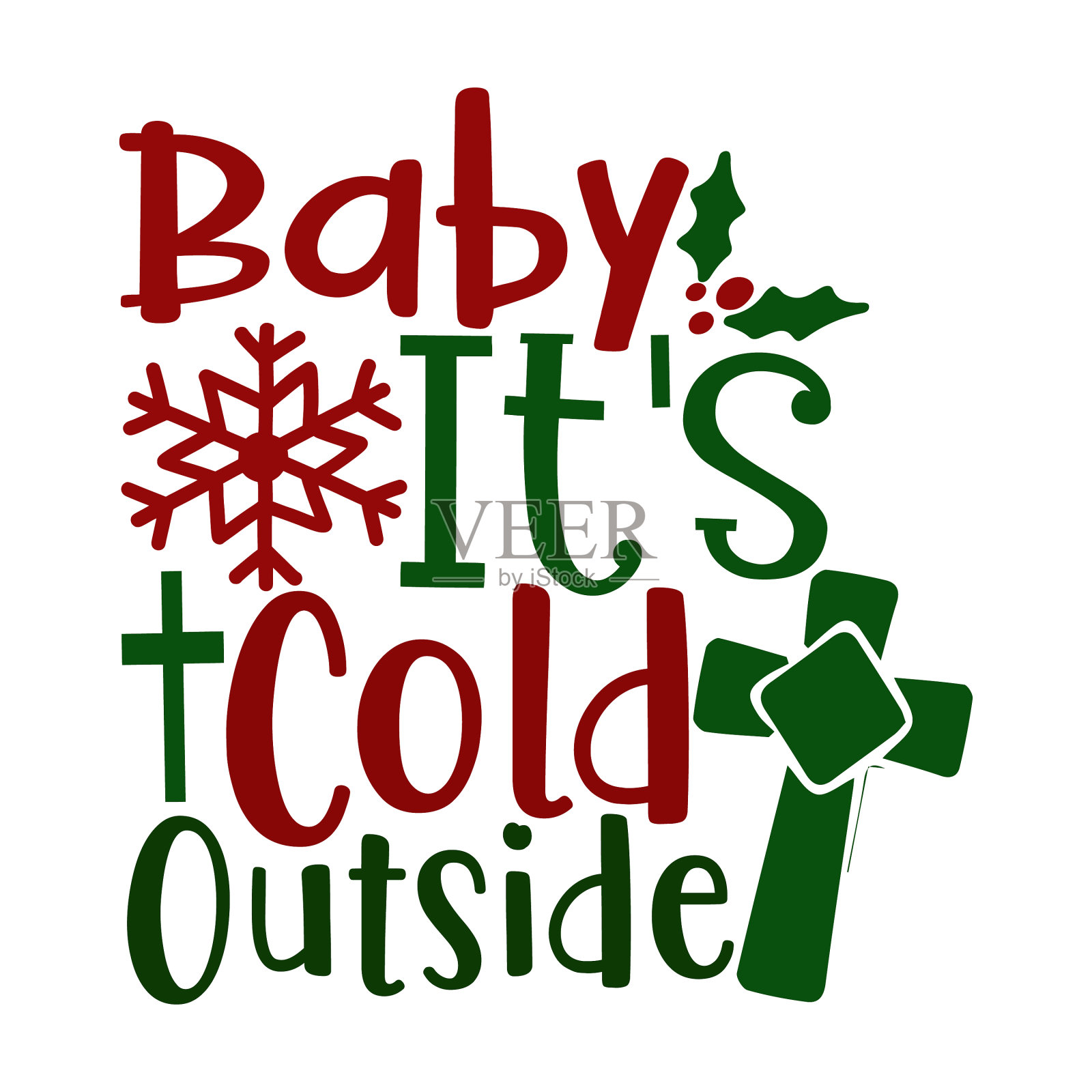 宝贝,外面很冷,圣诞t恤印得很快乐插画图片素材