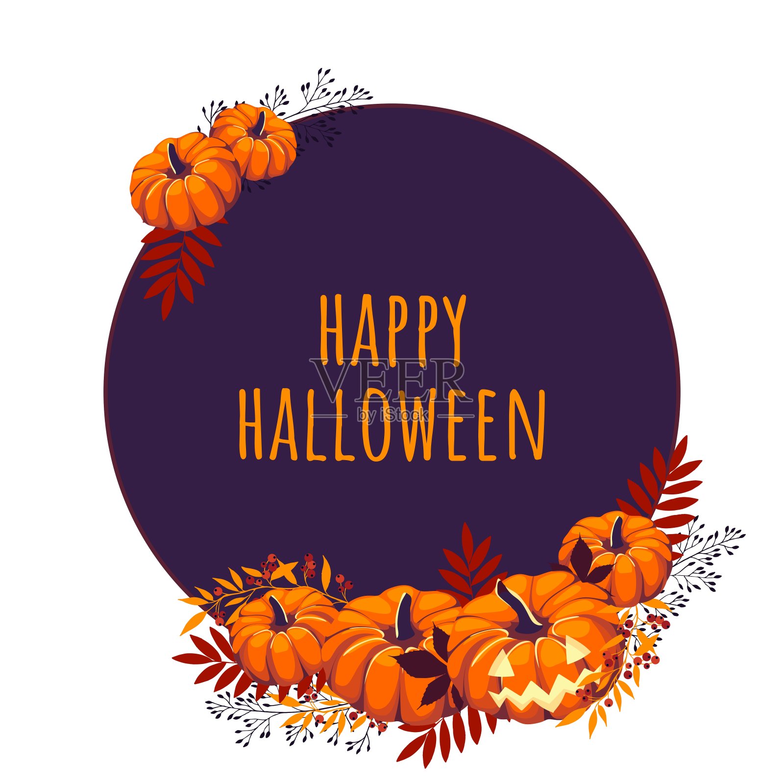 秋天万圣节矢量圆框架。插画图片素材