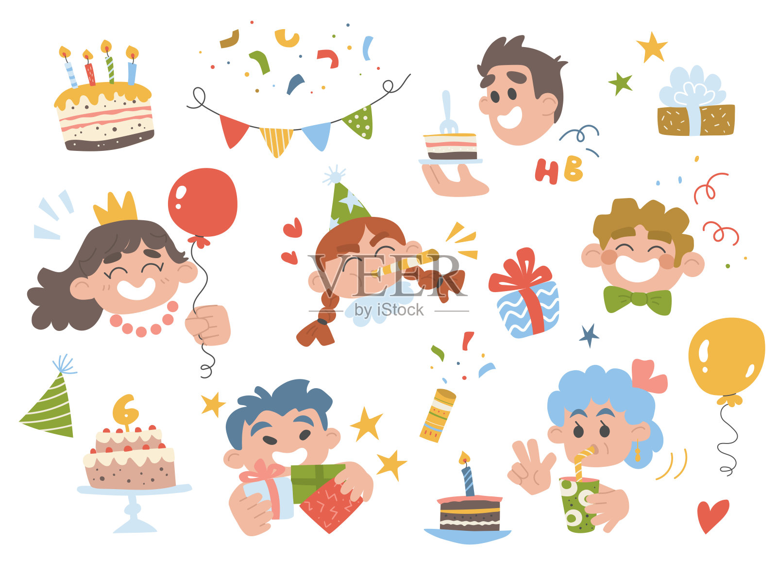 和孩子们一起参加生日聚会插画图片素材