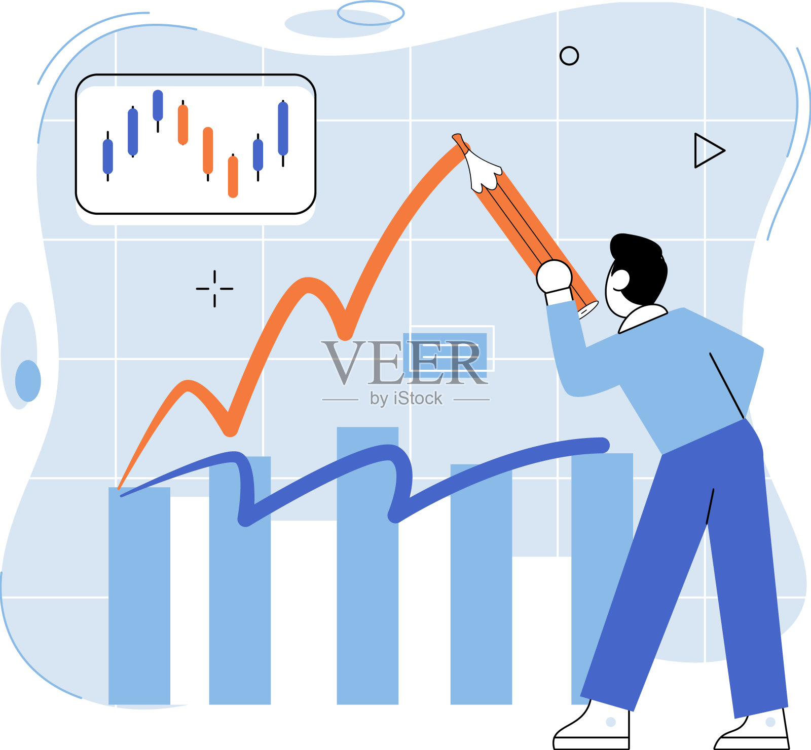 操纵股市。分析股票市场数据的特点,控制财务图表插画图片素材