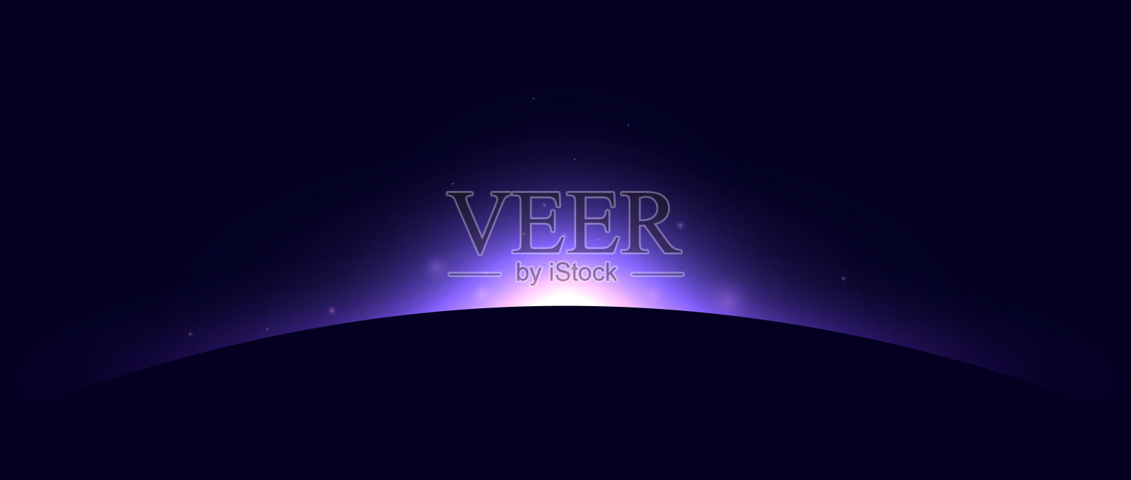 行星日食概念。紫色太阳光的眩光效果。黑暗空间中抽象的发光日出。地球地平线晕图。矢量设计海报,横幅,封面,小册子,小册子插画图片素材