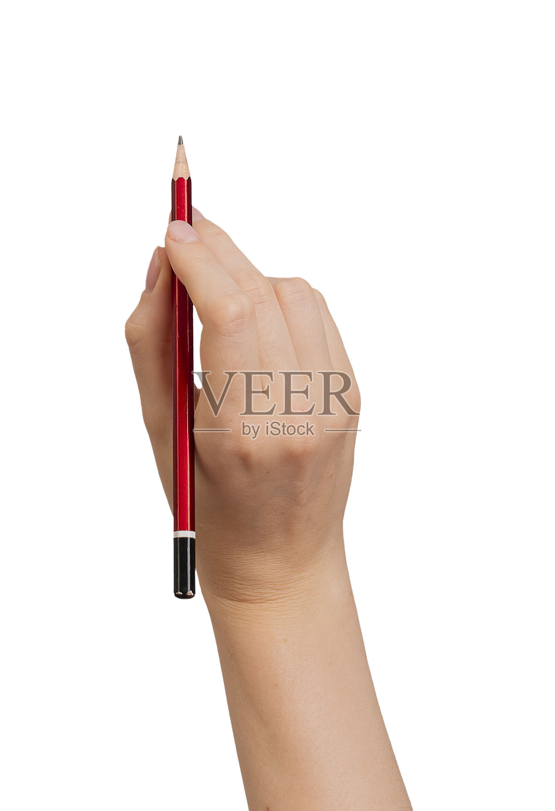 手拿铅笔,画画,写生,写POV,孤立在白色上照片摄影图片