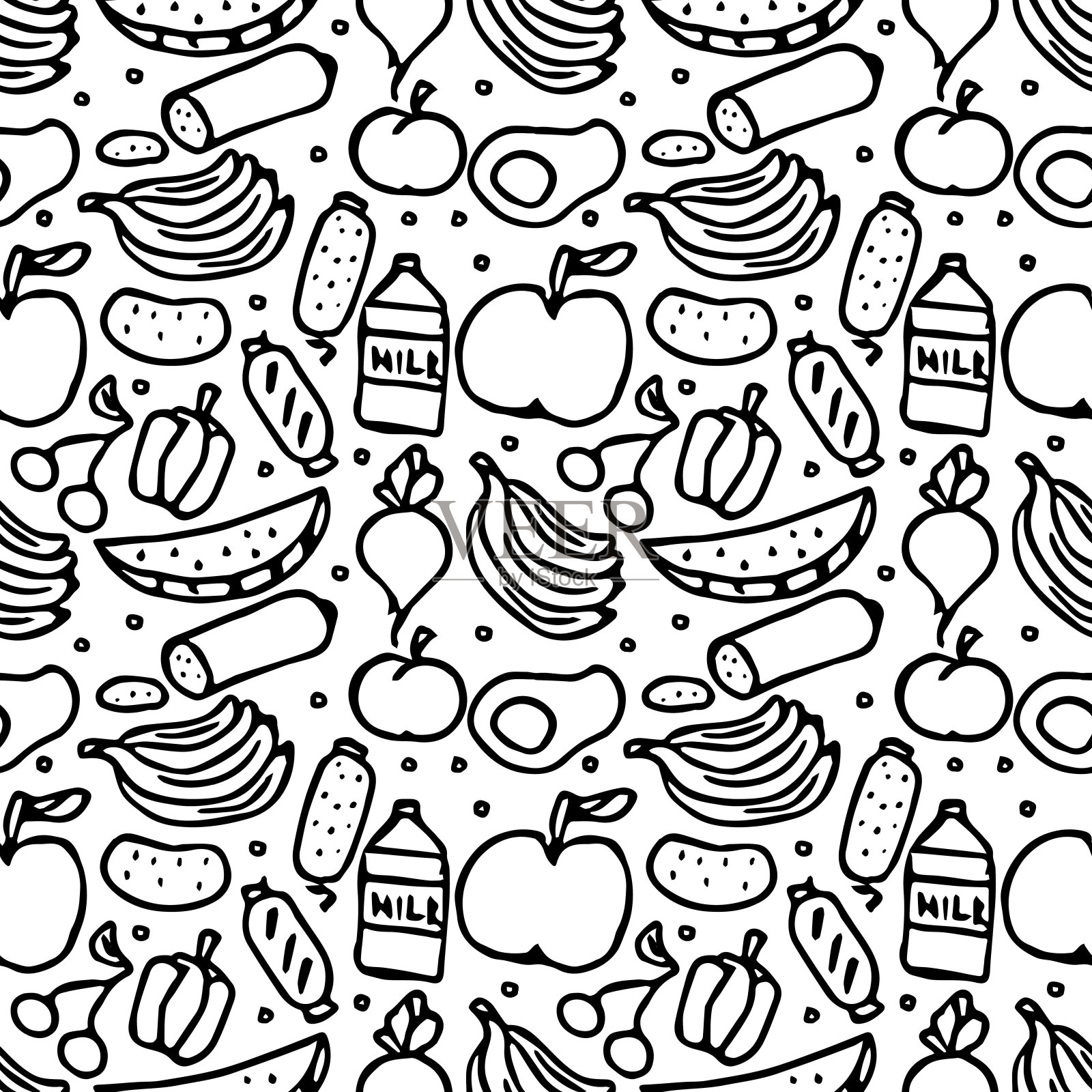 无缝的食物模式。画涂鸦食物背景插画图片素材