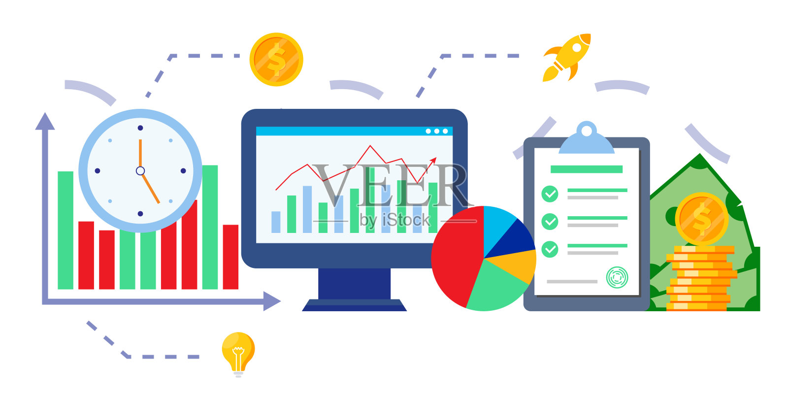 商业和贸易矢量插图与图形和钱。插画图片素材