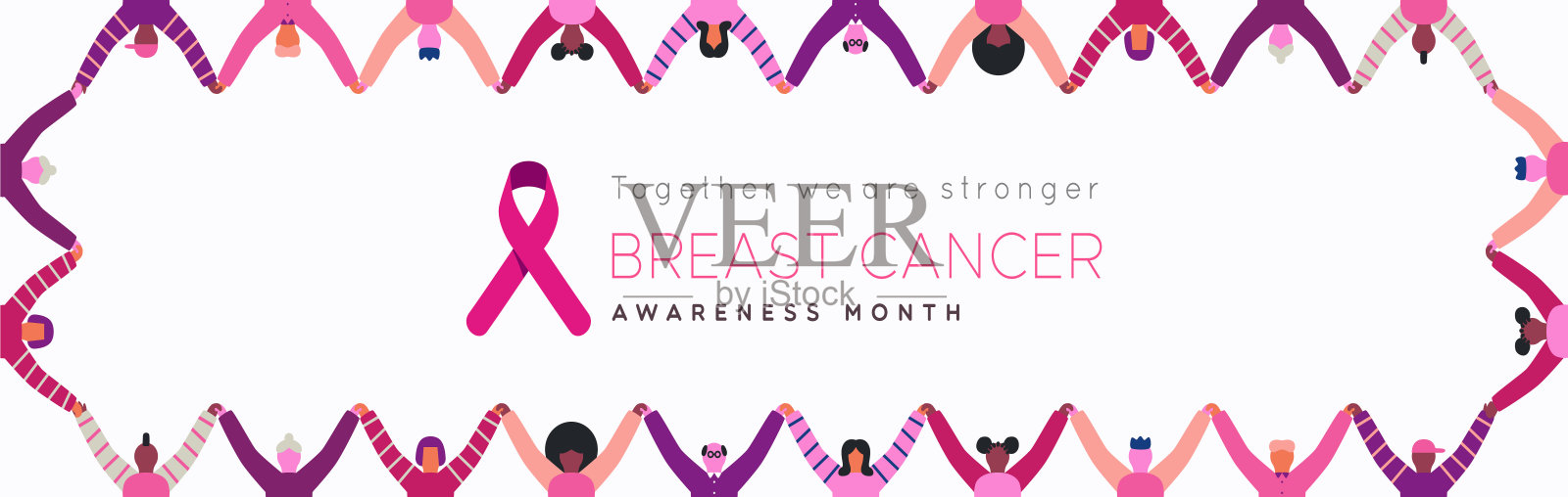 认识乳腺癌的不同人群手牵着手框架背景插画图片素材