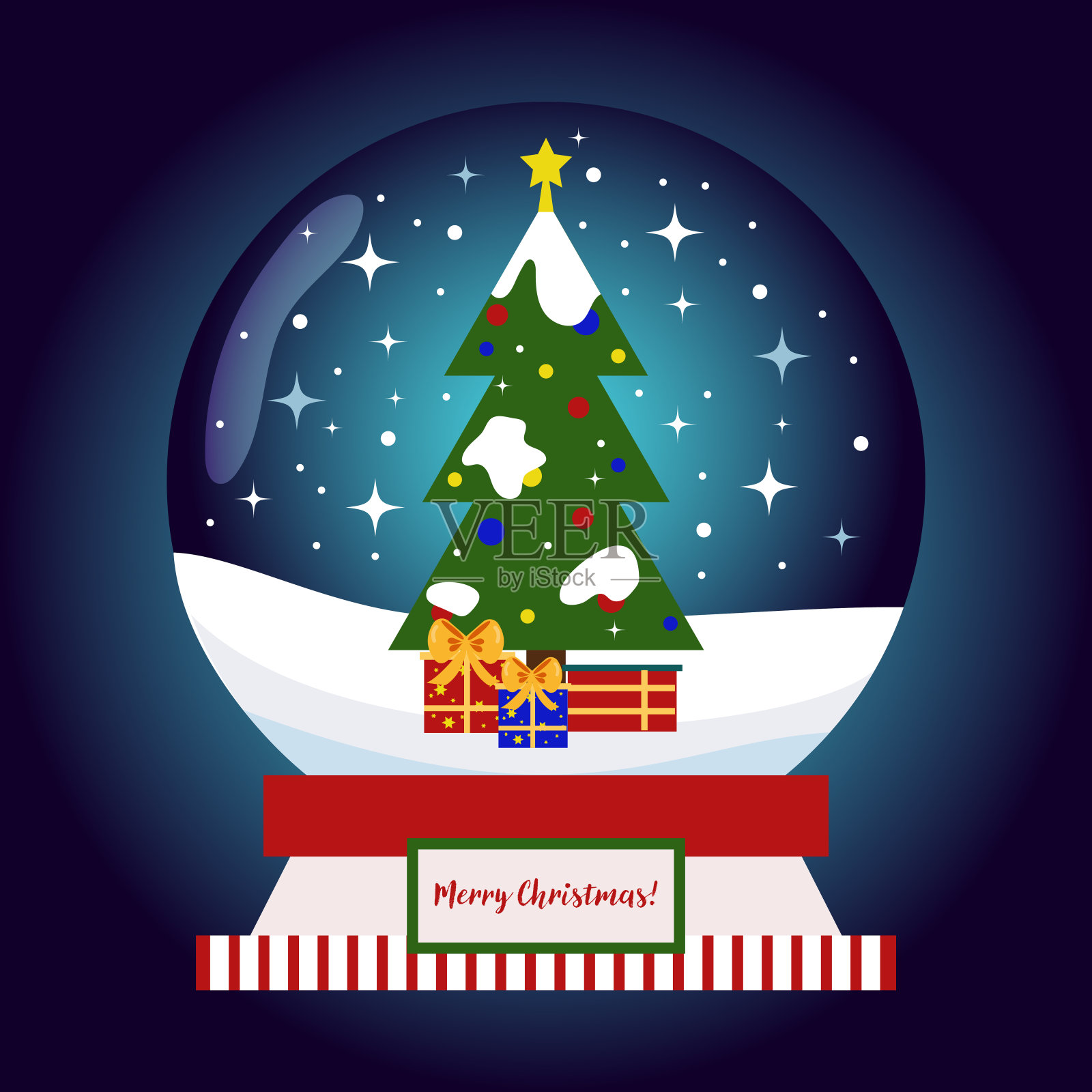 雪球。有圣诞树和雪花的雪花玻璃球插画图片素材