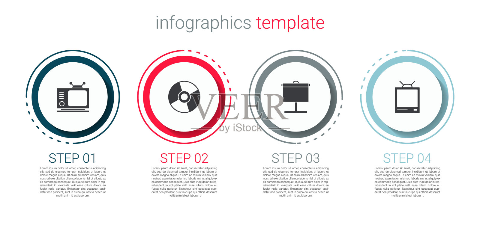 设置复古电视,CD或DVD磁盘,投影屏幕和。业务信息图表模板。向量插画图片素材