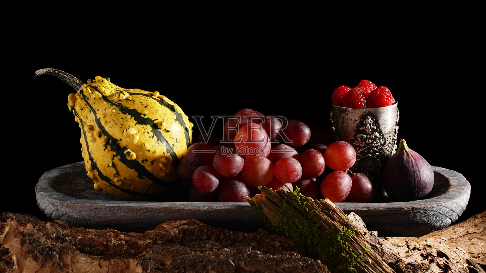 南瓜,葡萄,覆盆子,无花果,静物摄影照片摄影图片