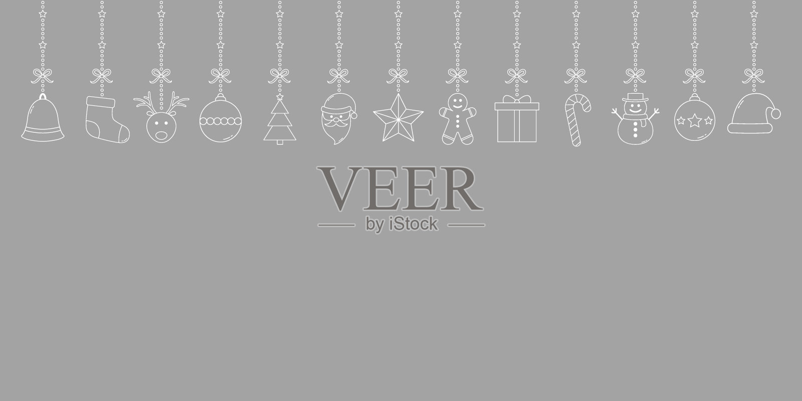 圣诞元素悬挂在灰色背景与copyspace。圣诞装饰。向量插画图片素材