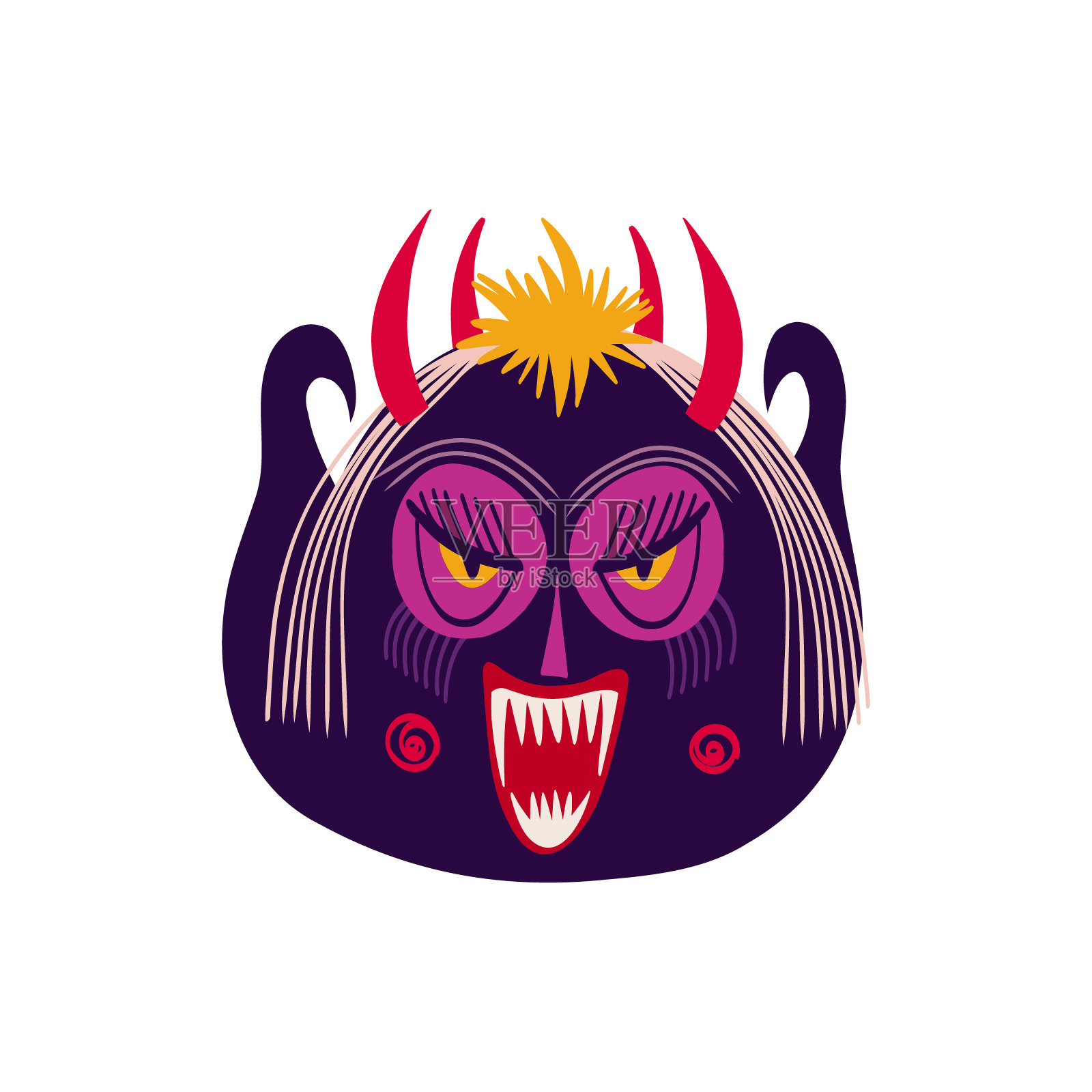 角怪丑陋愤怒的恶魔。儿童风格插图插画图片素材