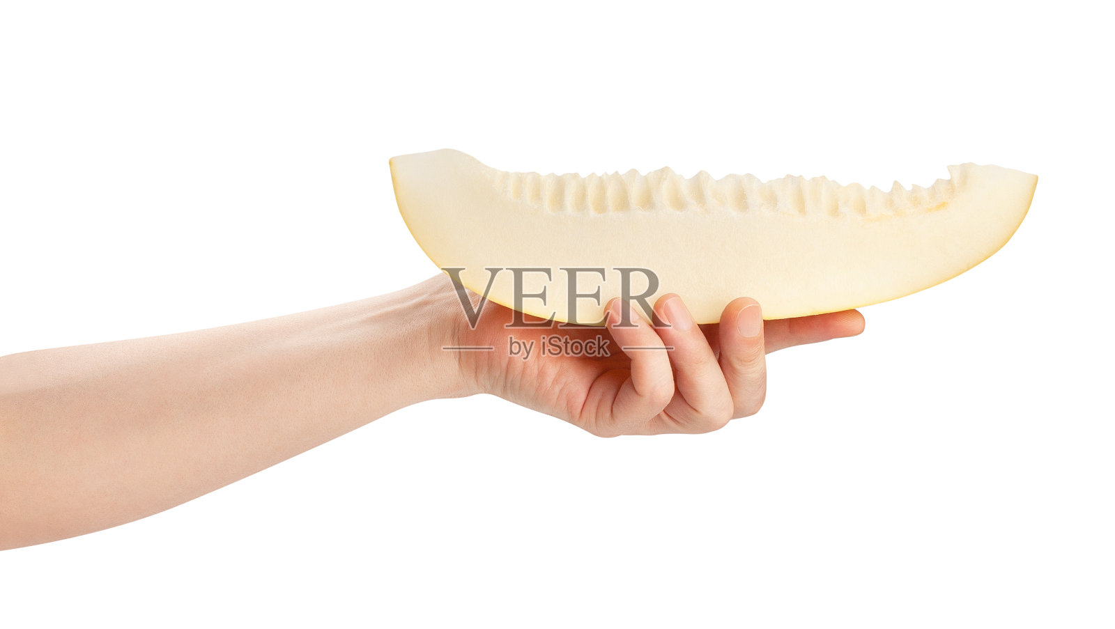 手里拿着切好的瓜照片摄影图片