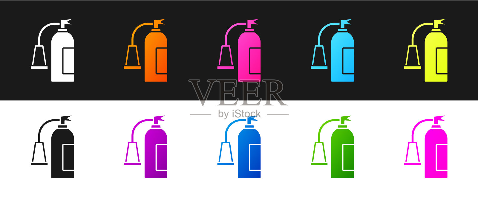 设置灭火器图标孤立的黑色和白色的背景。向量插画图片素材