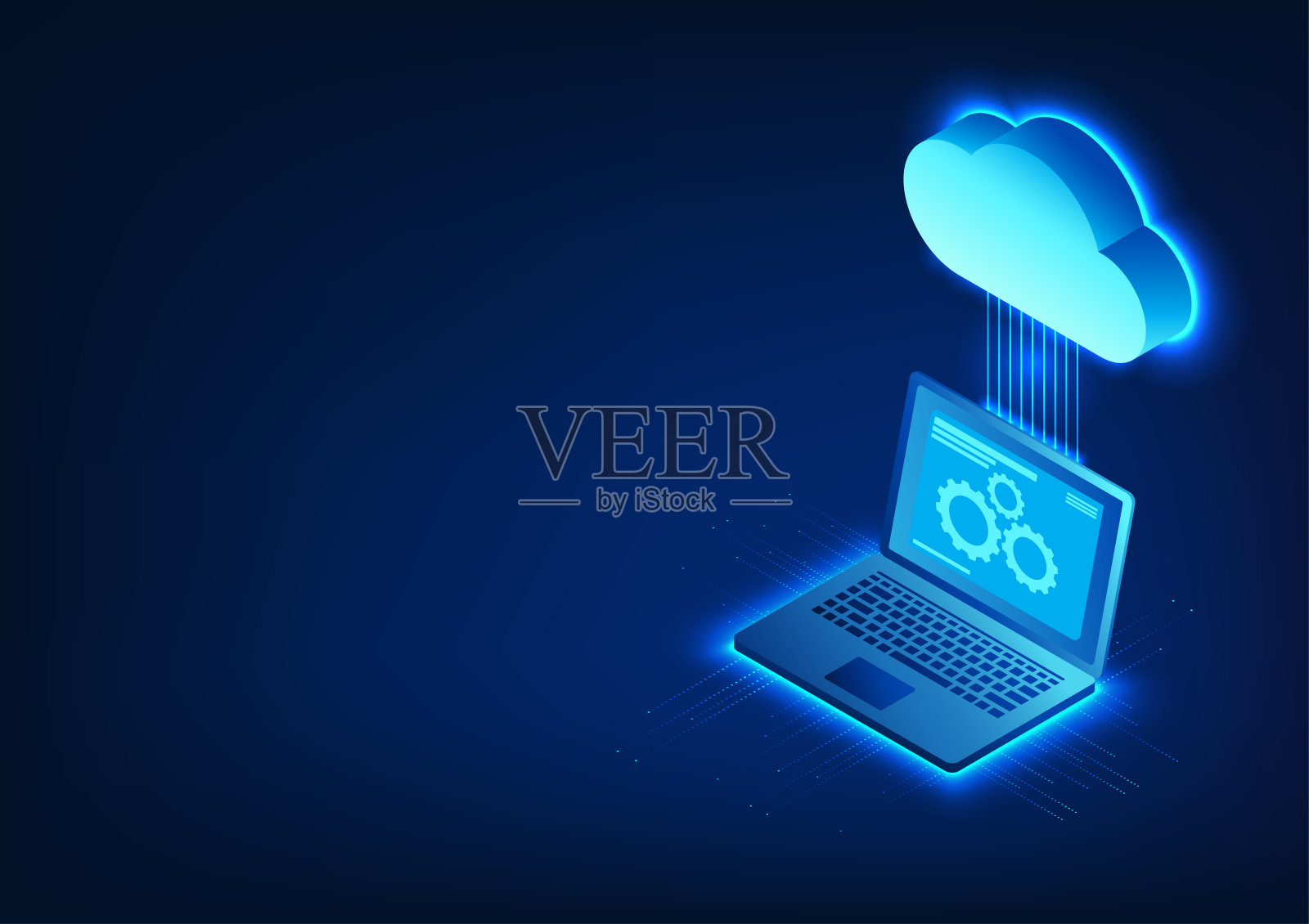 与上面的云相连的计算机技术以及技术电路,它意味着通过互联网信号通过云系统上传数据。插画图片素材