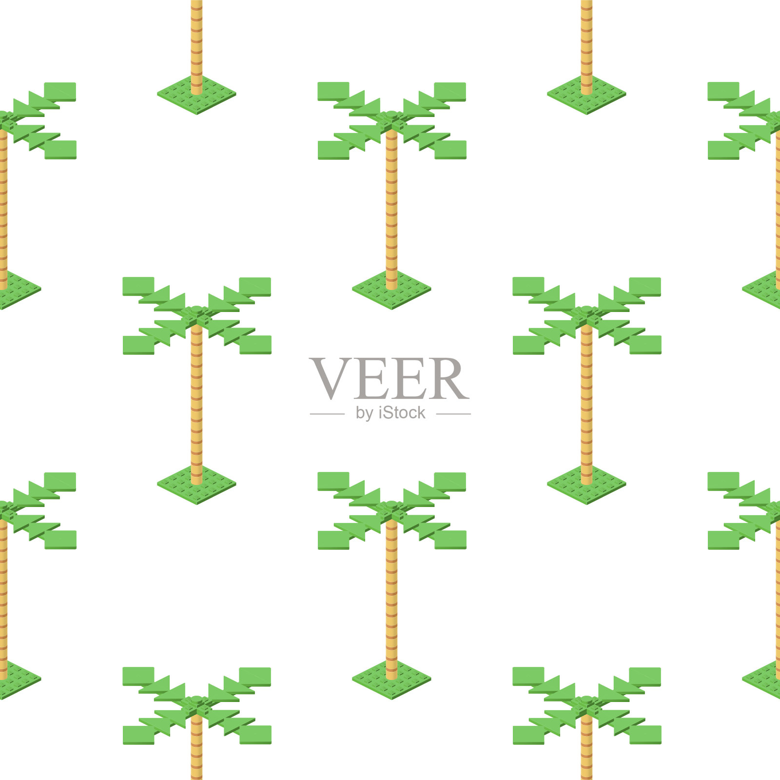 棕榈树在白色背景上的等距图案。向量插画图片素材