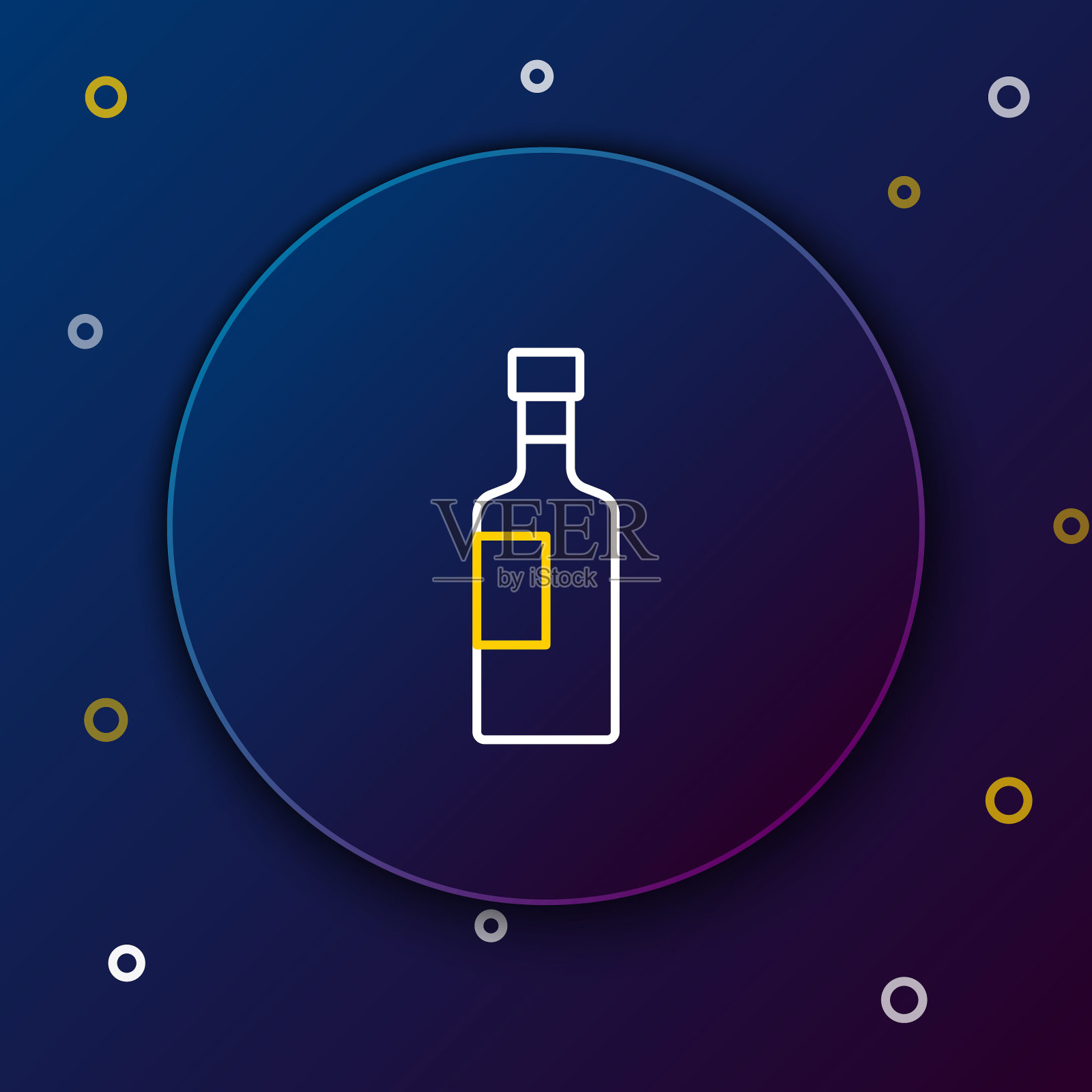 线酒瓶图标隔离在蓝色背景。色彩缤纷的轮廓概念。向量插画图片素材