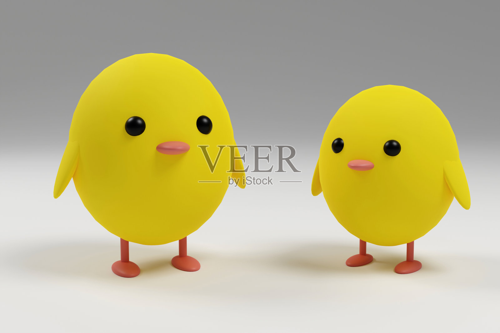 3d渲染装饰复活节鸡在灰色背景壁纸,贺卡,海报,广告。照片摄影图片