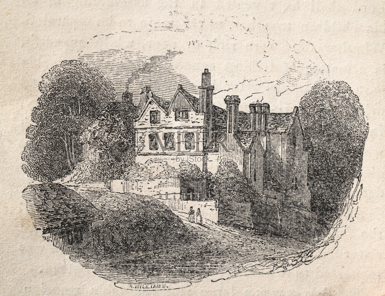 古老的英格兰庄园,《穷人年鉴》,19世纪30年代,19世纪历史插画图片素材