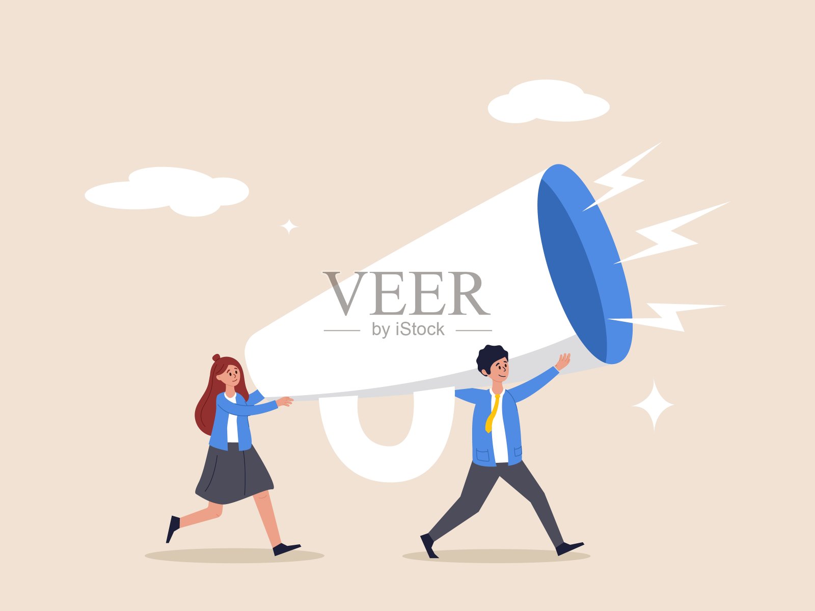 大声的声音或公告的概念。营销传播,宣布促销或与员工沟通,社区或组织演讲,商务人士PR公关喊话。插画图片素材