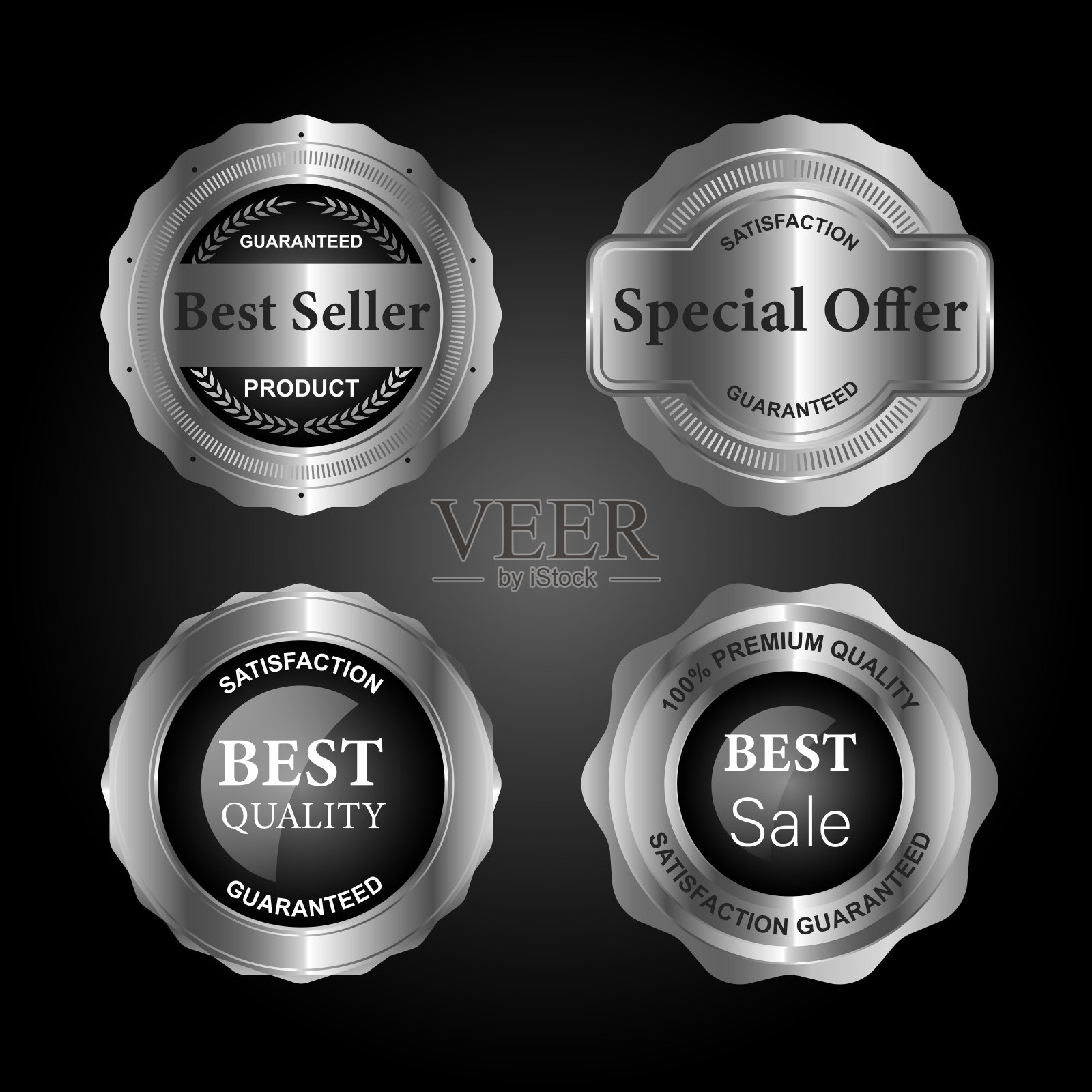 银色徽章在白色背景上密封优质产品。矢量图插画图片素材