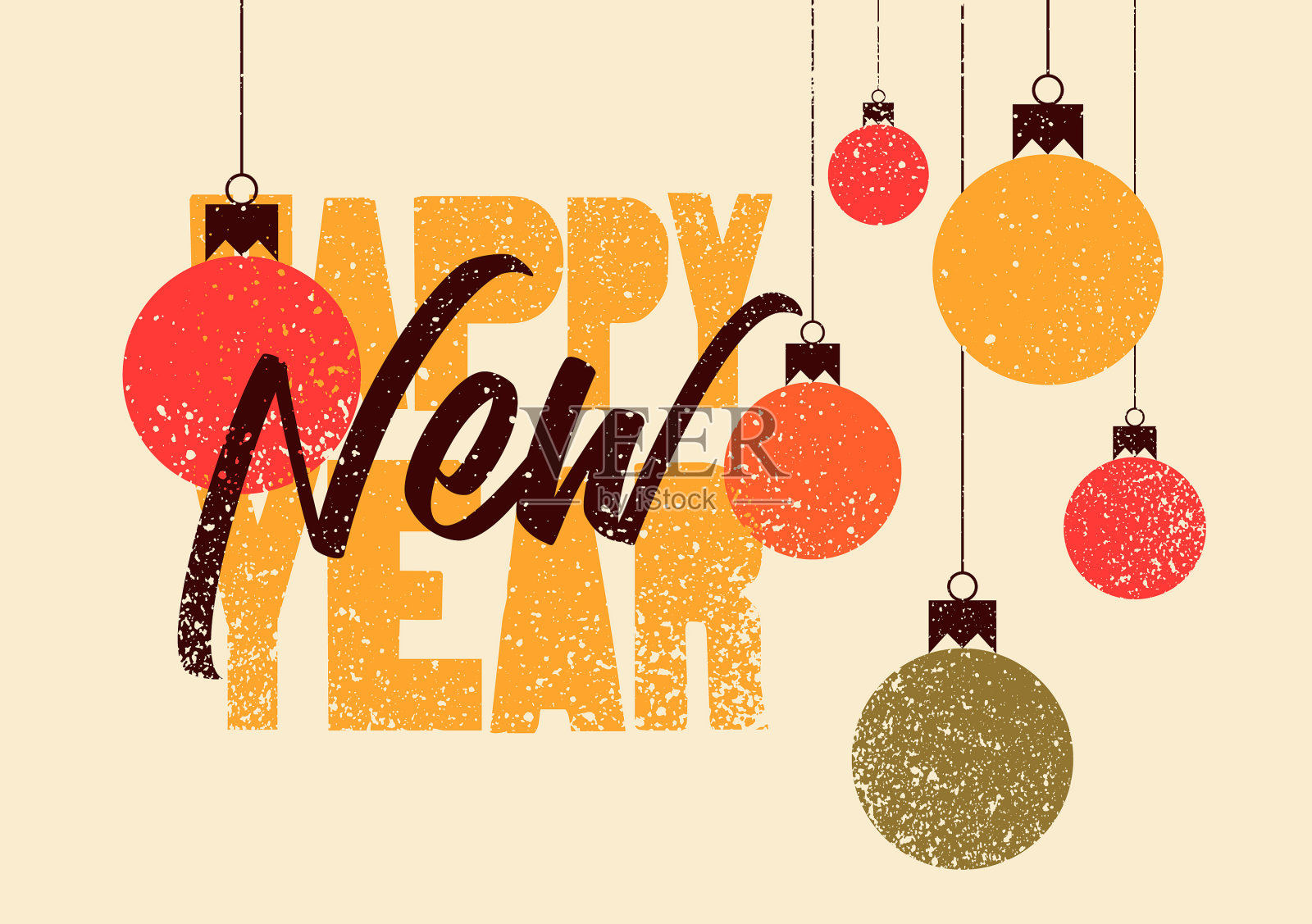 新年快乐复古圣诞贺卡插画图片素材