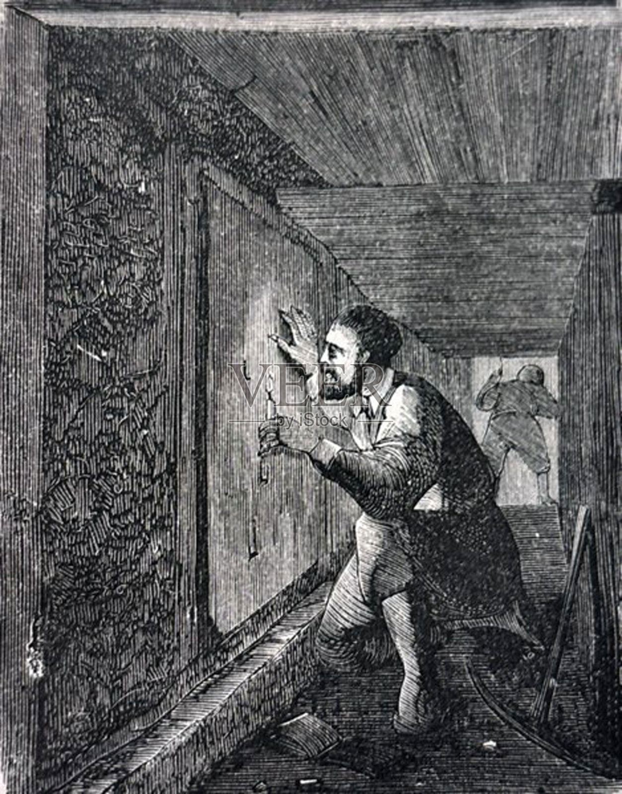 古色古香的插图——人在看耶路撒冷发掘墙上的文字插画图片素材