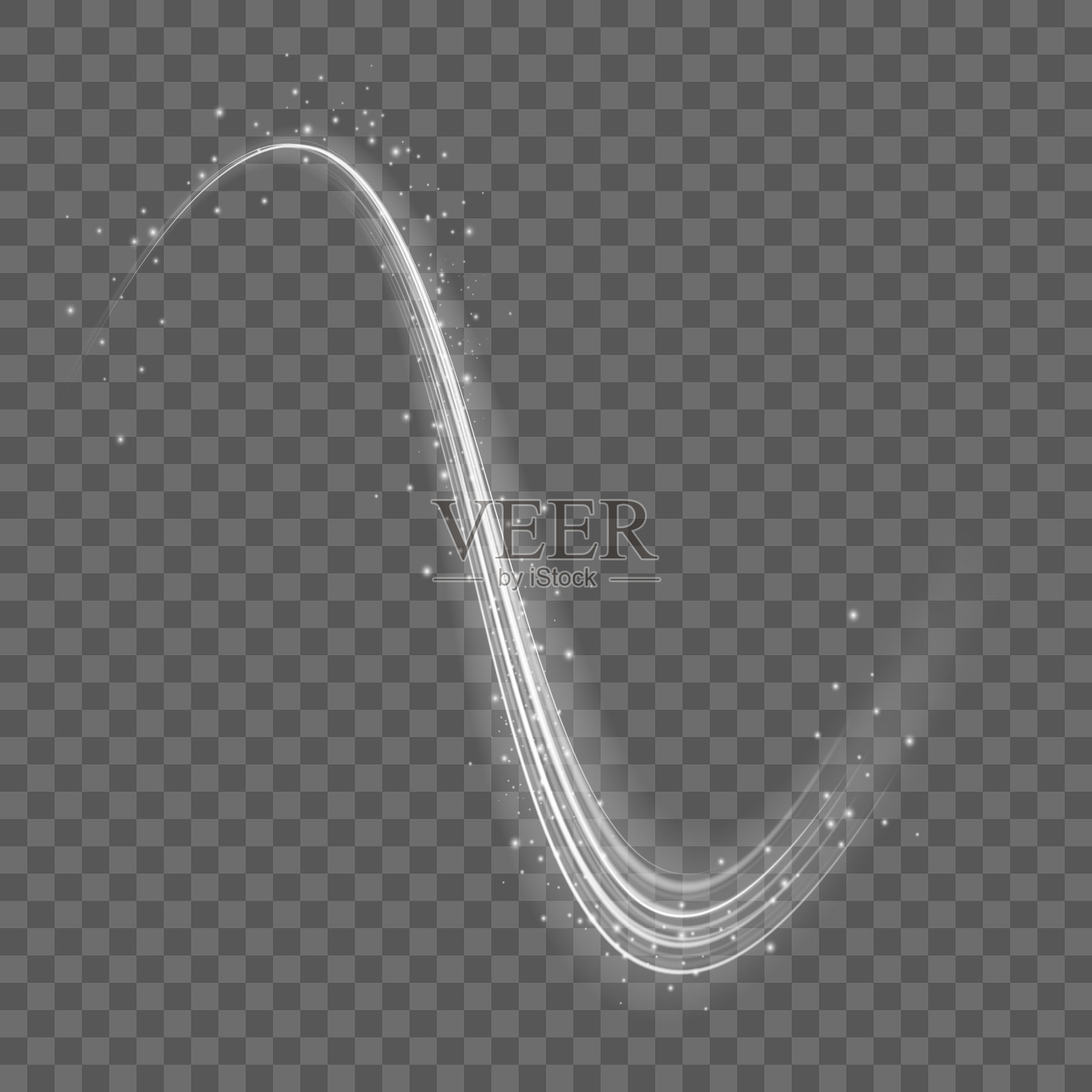 白色螺旋波光效,弯曲高光速度线,金色光晕散景效果插画图片素材