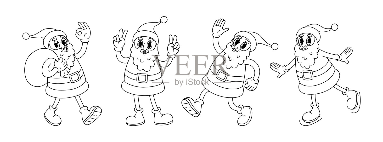 漫画复古圣诞老人插画图片素材