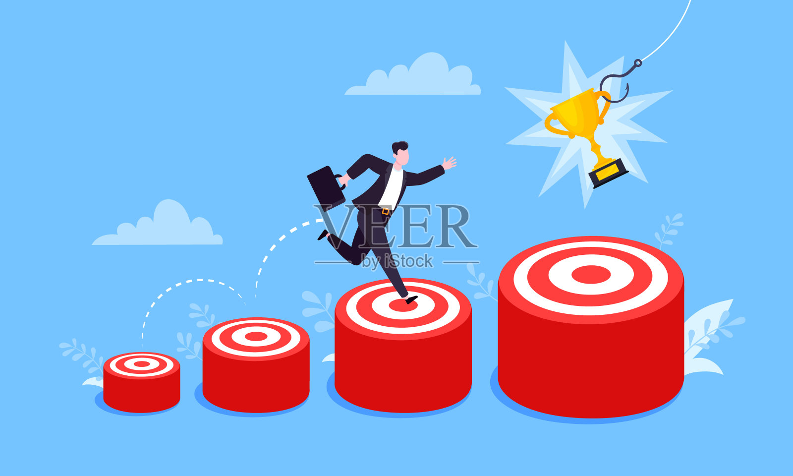 商人从小目标开始奔跑和跳跃插画图片素材
