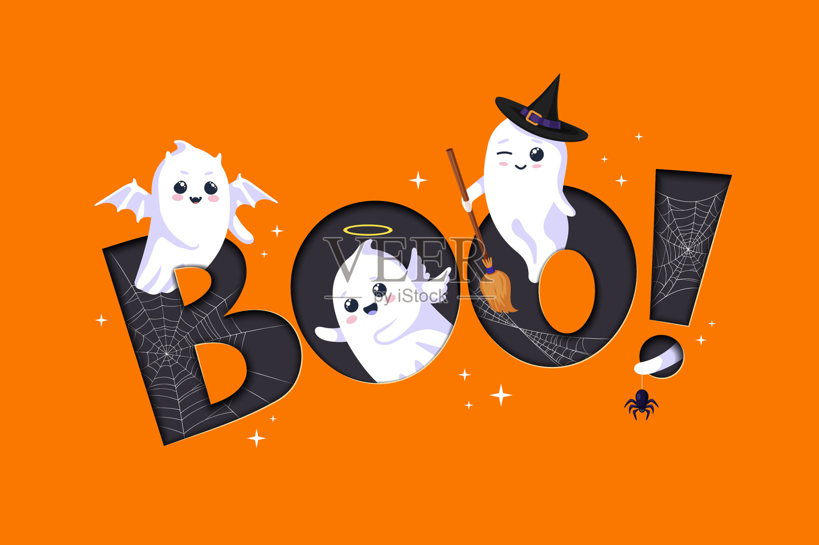 万圣节剪纸祝福语引boo和鬼怪插画图片素材