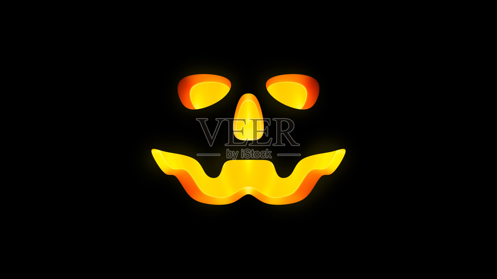 杰克灯笼的眼睛、鼻子和嘴巴在黑色背景中发光照片摄影图片