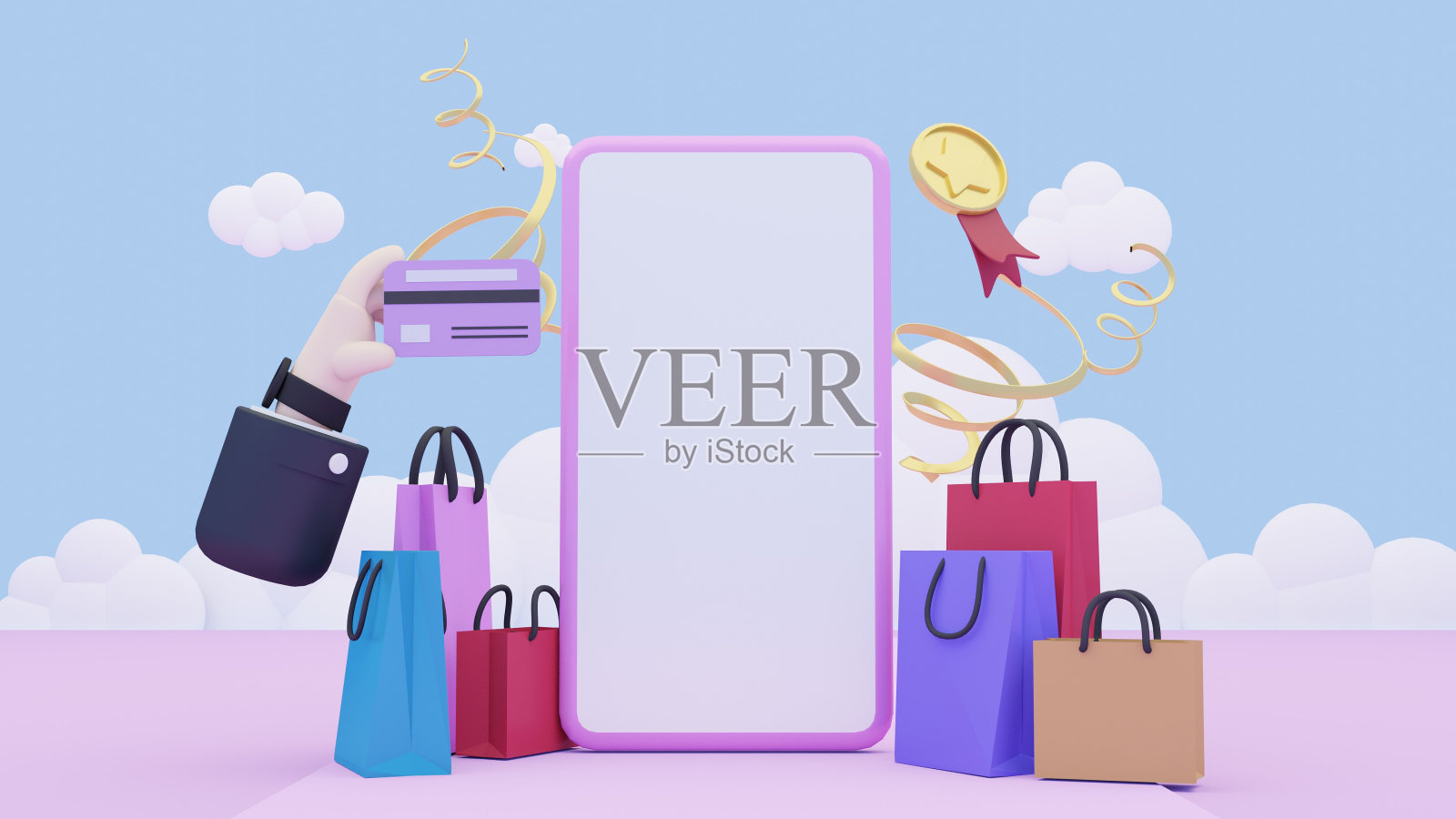 网上购物和最佳购物体验的3d插图。3 d渲染。照片摄影图片