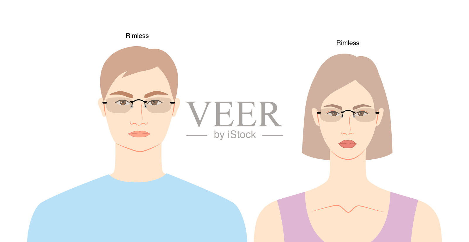 无框眼镜男女平插画图片素材