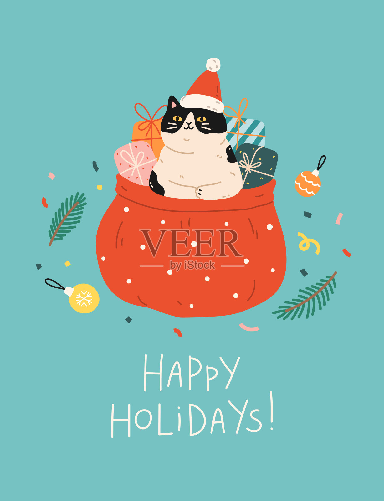 Christmas_cat_card_flat_24插画图片素材