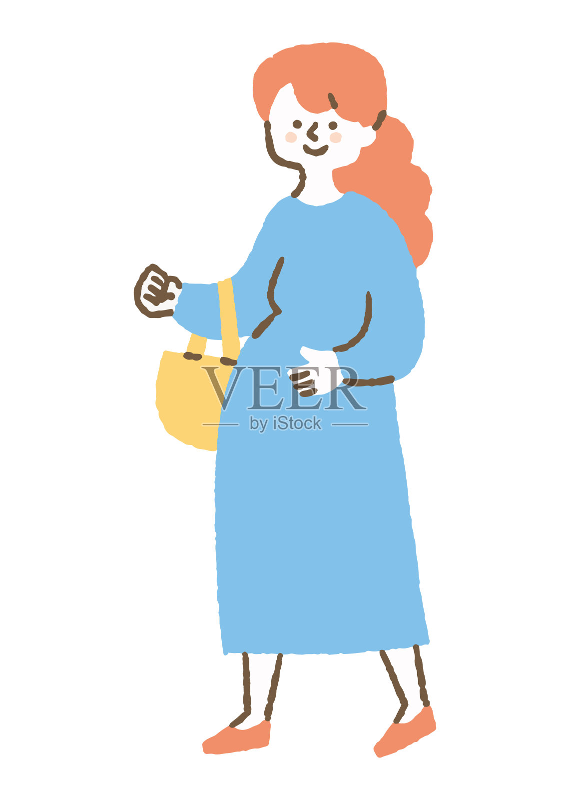 孕妇穿着裙子去购物插画图片素材