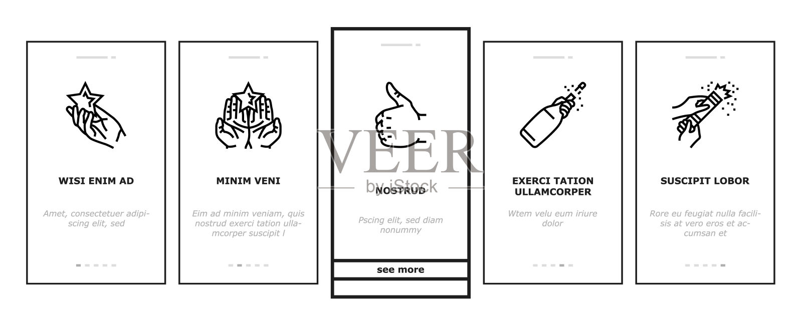 积极的心情快乐的微笑登机图标集矢量插画图片素材