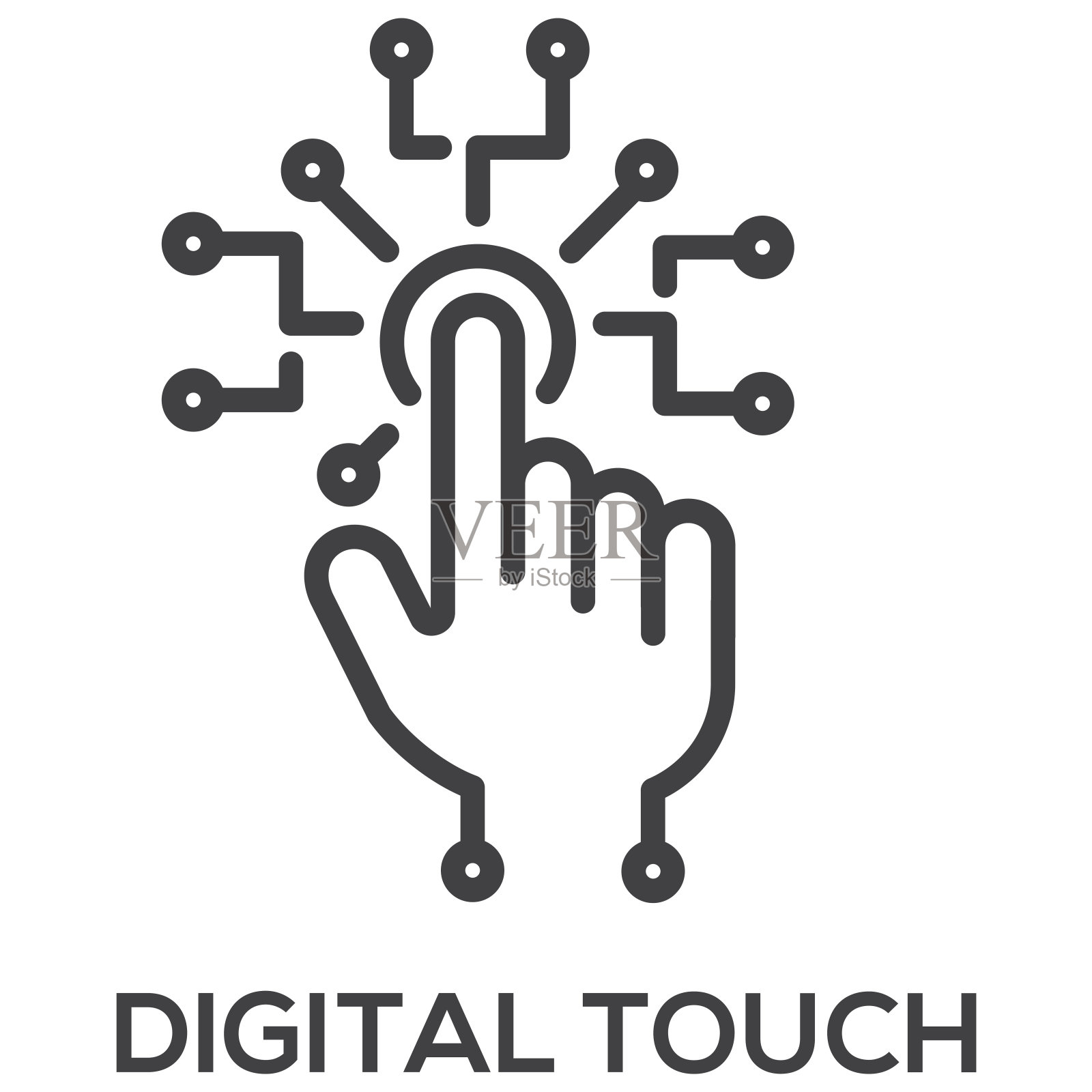 数码手触技术图标,连接未来点线。现代标志,线性象形,轮廓符号,简单的细线矢量设计元素模板插画图片素材