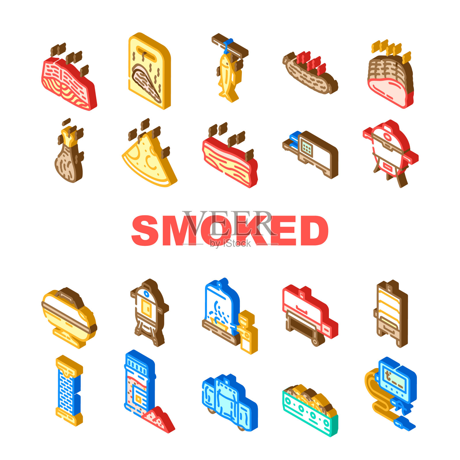 熏肉烧烤图标集矢量插画图片素材