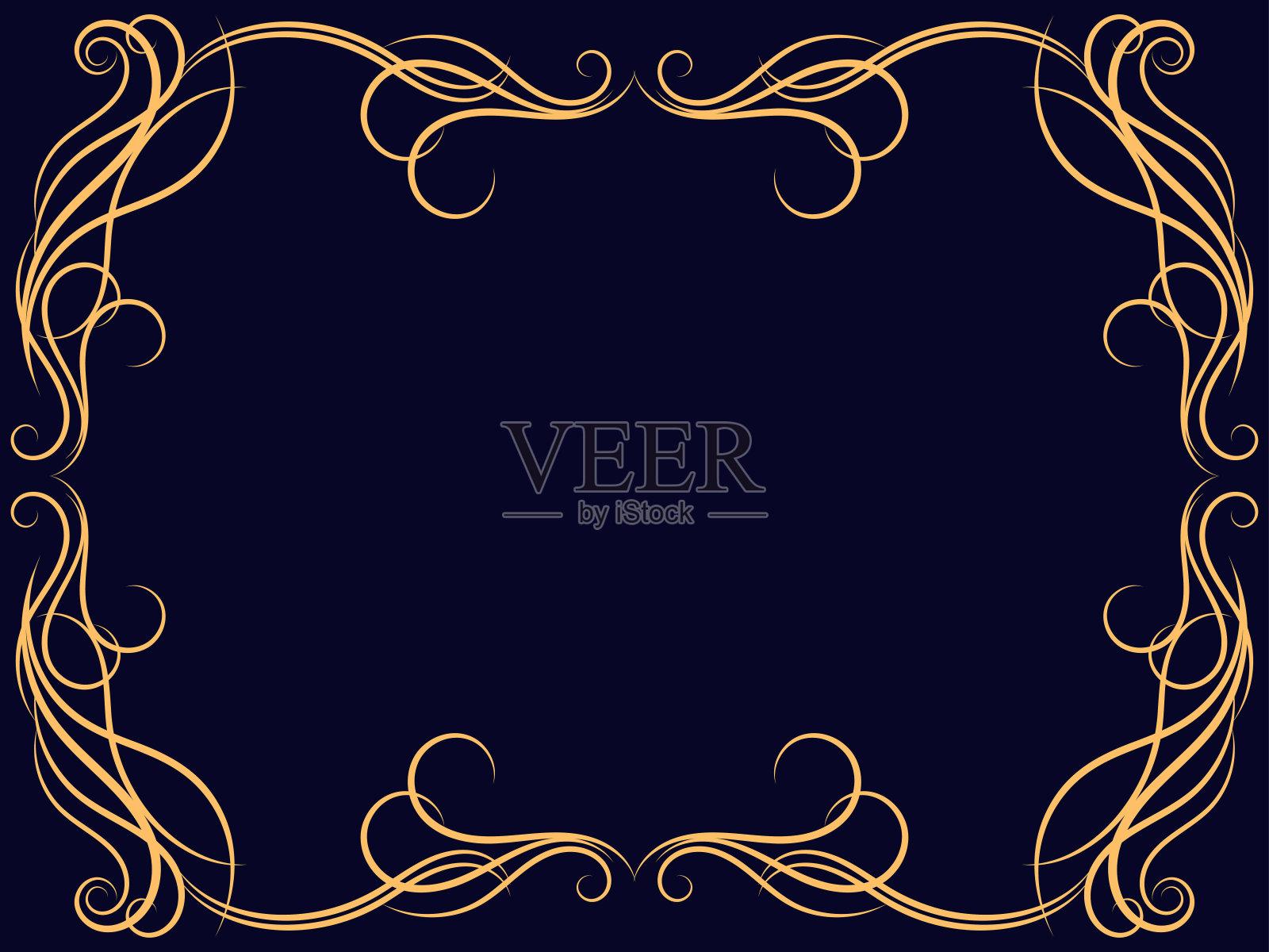 华丽的复古框架。漩涡装饰。装饰性的卷发。复古线性边界与花饰。为邀请函、传单和贺卡设计一个模板。矢量图插画图片素材