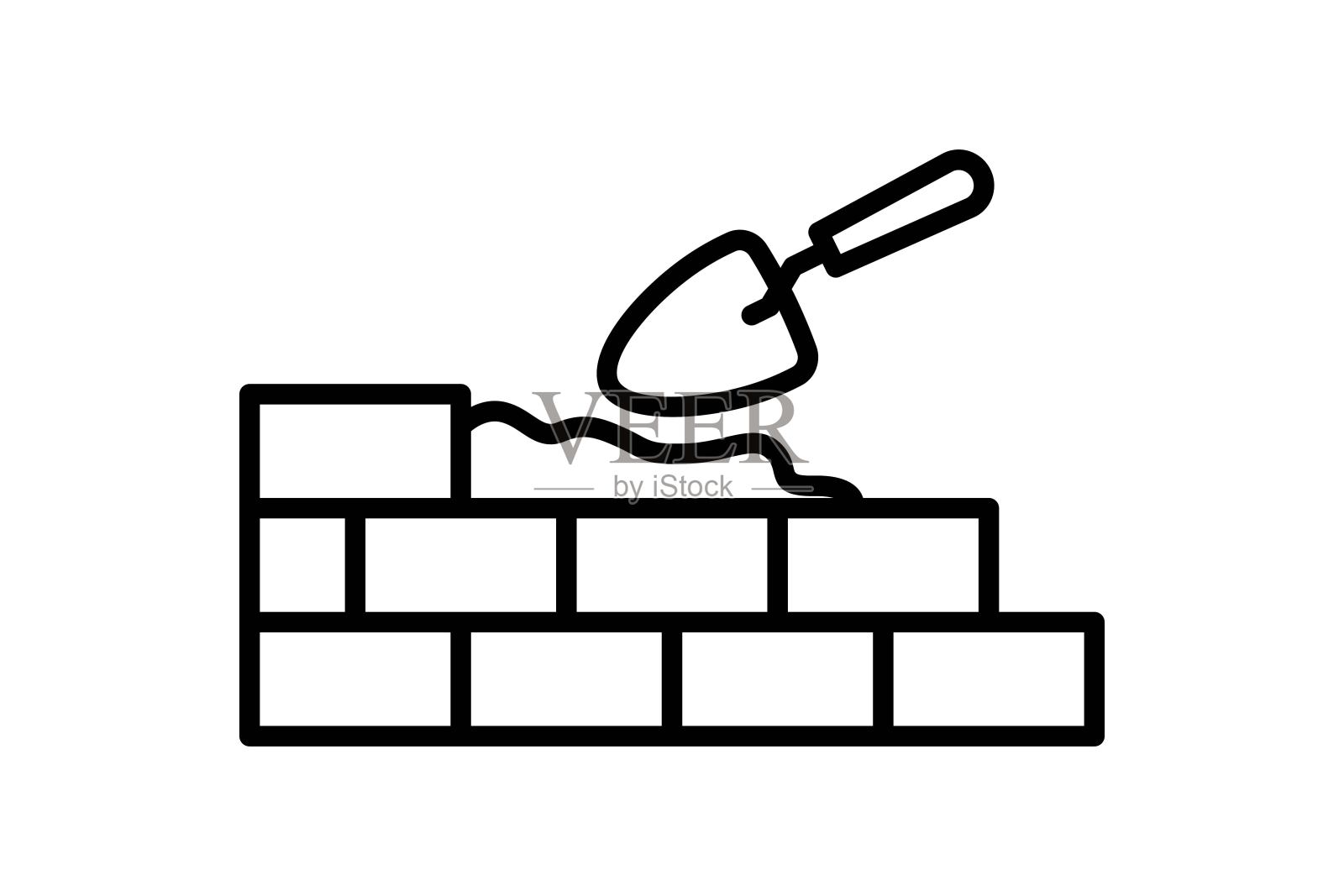 砖砌的图标。与建筑相关的图标。适用于网站,应用程序,用户界面,打印等。线条图标样式。简单的矢量设计可编辑插画图片素材