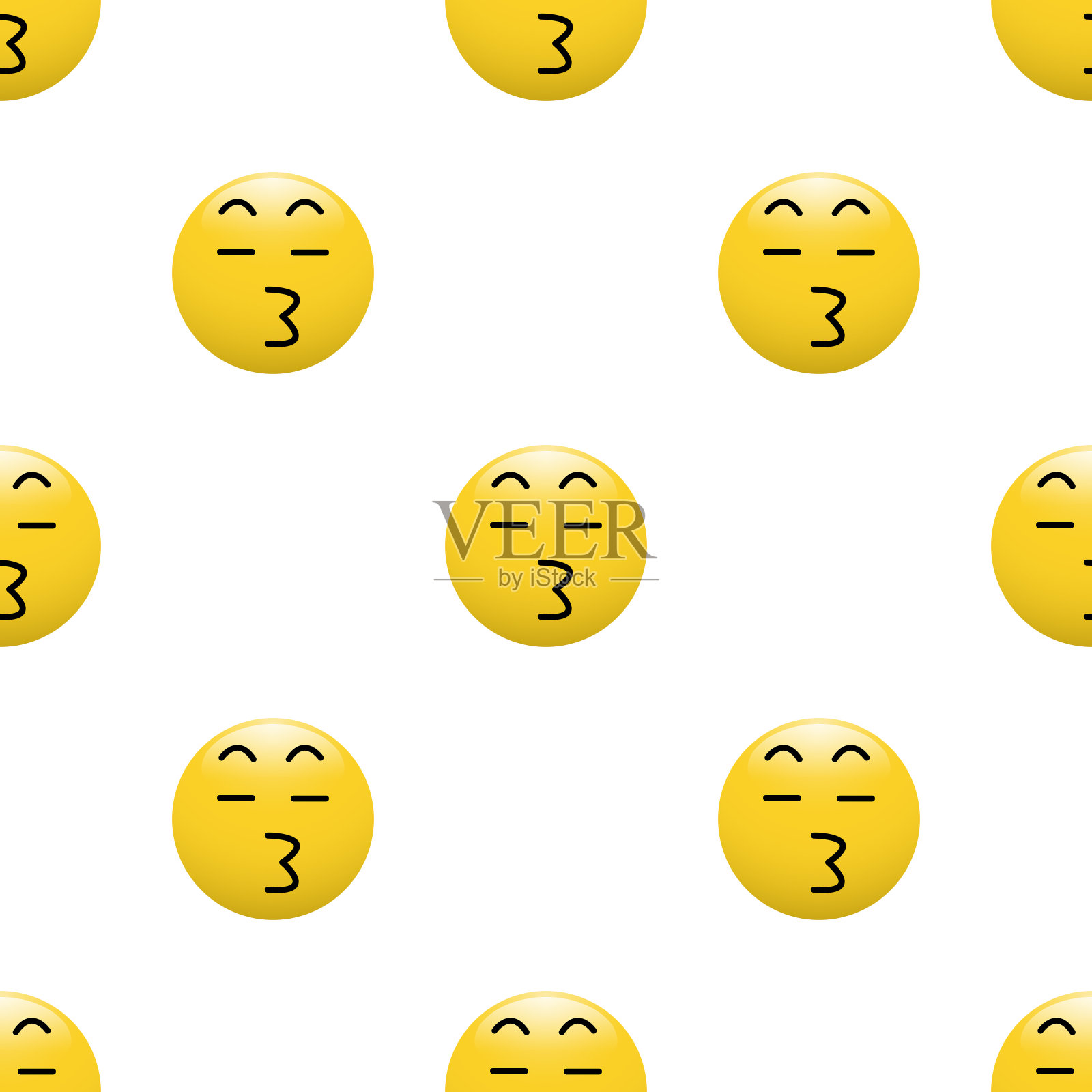 黄色头部表情符号图标与面部表情,无缝图案在白色背景。插画图片素材