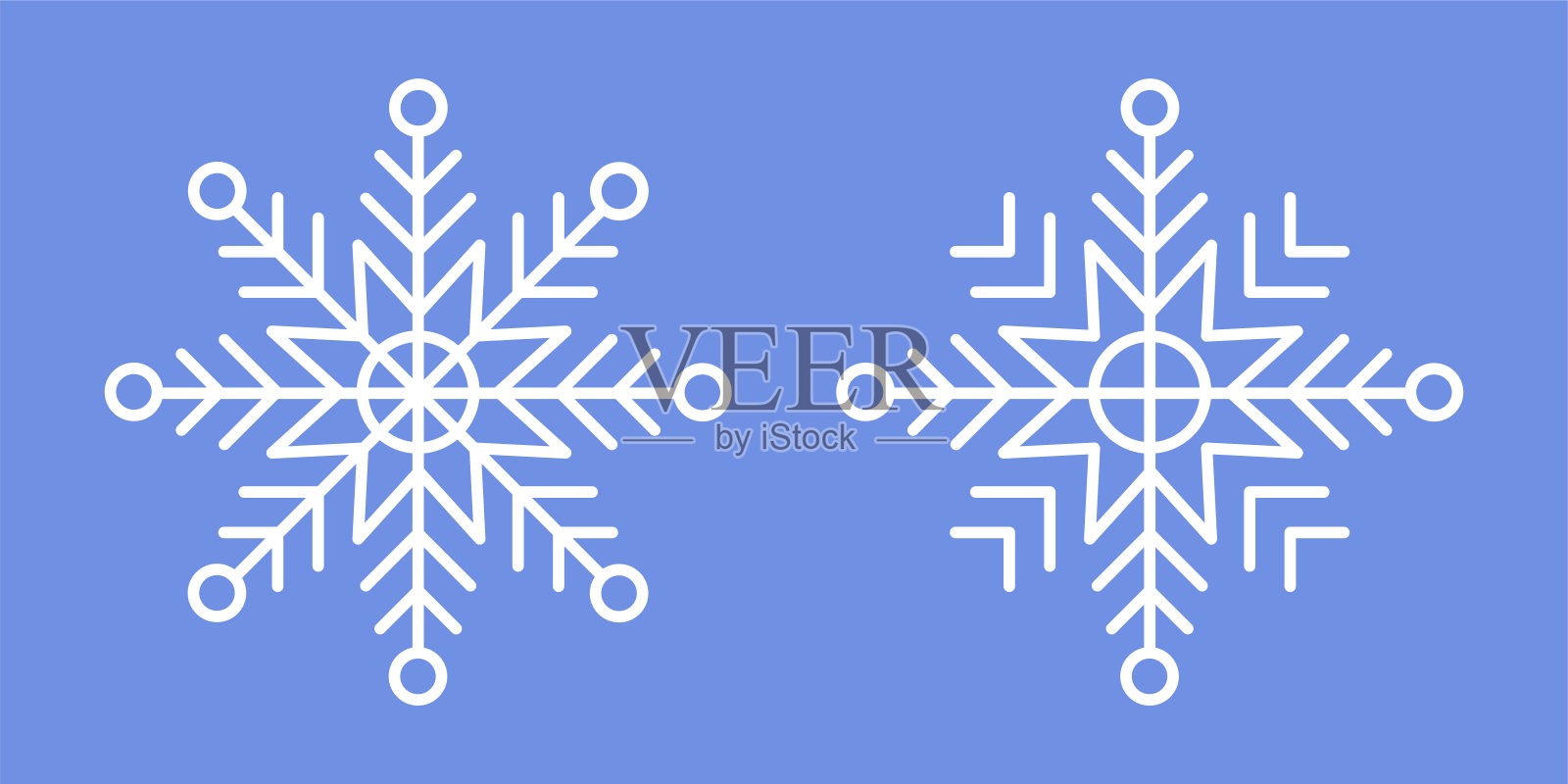 白色的雪花在蓝色的背景。矢量冬天孤立的图标轮廓。雪克里斯特。简单线条样式插画图片素材