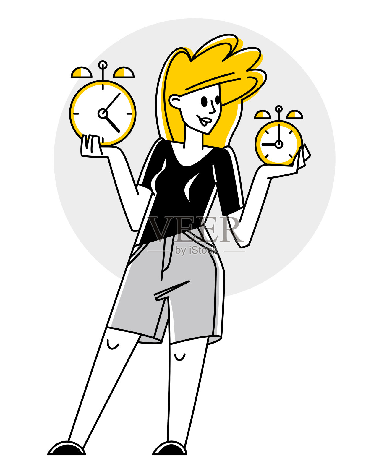 业务工作者计划任务和创建时间管理矢量大纲说明,生产力多任务优先级,截止日期和零小时。插画图片素材