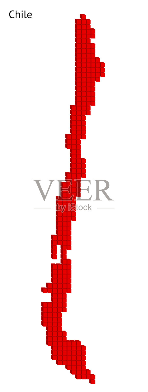 矢量插图像素化地理地图的智利在红色插画图片素材