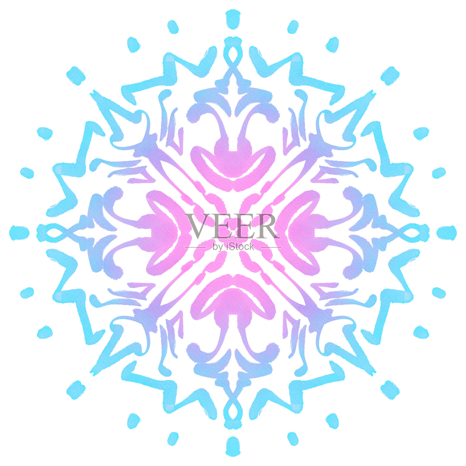 梯度雪花圣诞新年。抽象的冬季水彩瓷砖装饰与精致的颜色-蓝色,绿松石,粉红色,紫色。冰冷的无缝图案在一个白色的背景。大的格式。插画图片素材